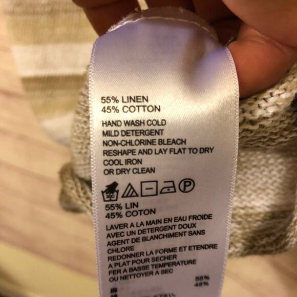 Tommy Bahama SMALL Brown Tan Striped Linen Blend Relaxed Short Sleeve Sweater - Picture 8 of 12